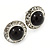 Black Acrylic Bead, Diamante Button Stud Earrings In Silver Tone - 15mm Diameter - view 2