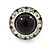 Black Acrylic Bead, Diamante Button Stud Earrings In Silver Tone - 15mm Diameter - view 3