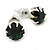 Round Emerald Green Jewelled Stud Earrings In Silver Tone - 8mm - view 2