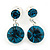 Small Teal Blue Crystal Drop Earrings In Silver Tone - 20mm L