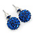 10mm Sapphire Blue Crystal Ball Stud Earrings In Silver Tone