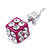 Deep Pink Enamel, Clear Crystal Dice Earrings In Silver Tone Metal - 7mm Diameter - view 2
