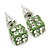 Light Green Enamel, Clear Crystal Dice Earrings In Silver Tone Metal - 7mm Diameter - view 2