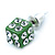 Light Green Enamel, Clear Crystal Dice Earrings In Silver Tone Metal - 7mm Diameter - view 3