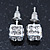 White Enamel, Clear Crystal Dice Earrings In Silver Tone Metal - 7mm Diameter - view 5