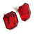 Red Glass Square Stud Earrings In Silver Tone - 10mm Length - view 2