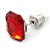 Red Glass Square Stud Earrings In Silver Tone - 10mm Length - view 3