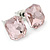 Pink Glass Square Stud Earrings In Silver Tone - 10mm Length - view 2