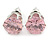 Pink CZ Round Cut Stud Earrings In Rhodium Plating - 8mm - view 2