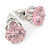 Pink CZ Round Cut Stud Earrings In Rhodium Plating - 8mm - view 3