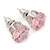 Pink CZ Round Cut Stud Earrings In Rhodium Plating - 8mm - view 5