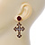Vintage Inspired Filigree, Crystal Cross With Rose Drop Earrings In Antique Gold Metal - 45mm Length - view 3