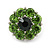 Olive Green Crystal 'Flower' Stud Earrings In Rhodium Plating - 20mm D - view 9