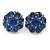 Blue Crystal 'Flower' Stud Earrings In Rhodium Plating - 20mm D