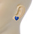 Sapphire Blue Crystal Heart Stud Earrings In Silver Tone - 12mm L - view 3