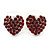 Burgundy Red Crystal Heart Stud Earrings In Silver Tone - 12mm L