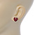 Burgundy Red Crystal Heart Stud Earrings In Silver Tone - 12mm L - view 4