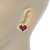 Red Crystal Heart Stud Earrings In Silver Tone - 15mm W - view 3