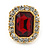 Gold Tone Clear, Dark Red Crystal Square Clip On Earrings - 23mm L - view 3