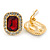 Gold Tone Clear, Dark Red Crystal Square Clip On Earrings - 23mm L - view 5