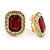Gold Tone Clear, Dark Red Crystal Square Clip On Earrings - 23mm L - view 2