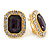 Gold Tone Clear, Purple Crystal Square Clip On Earrings - 23mm L