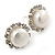 10mm White Freshwater Pearl, Crystal Stud Earrings In Rhodium Plating - 16mm Across - view 9