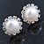 10mm White Freshwater Pearl, Crystal Stud Earrings In Rhodium Plating - 16mm Across - view 2