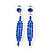 Sapphire Blue Austrian Crystal Leaf Drop Earrings In Rhodium Plating - 50mm L - view 6
