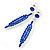 Sapphire Blue Austrian Crystal Leaf Drop Earrings In Rhodium Plating - 50mm L - view 5