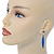 Sapphire Blue Austrian Crystal Leaf Drop Earrings In Rhodium Plating - 50mm L - view 2
