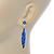 Sapphire Blue Austrian Crystal Leaf Drop Earrings In Rhodium Plating - 50mm L - view 3