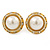 Bridal/ Prom/ Wedding White Simulated Pearl Crystal Button Stud Earrings In Gold Tone - 15mm Diameter - view 7