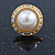 Bridal/ Prom/ Wedding White Simulated Pearl Crystal Button Stud Earrings In Gold Tone - 15mm Diameter - view 8