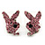 Cute Pink Austrian Crystal Bunny Stud Earrings In Rhodium Plating - 15mm L