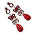 Long Vintage Inspired Red Crystal Bow, Teardrop Earrings In Antique Silver Tone - 85mm L - view 7
