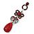 Long Vintage Inspired Red Crystal Bow, Teardrop Earrings In Antique Silver Tone - 85mm L - view 4