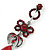 Long Vintage Inspired Red Crystal Bow, Teardrop Earrings In Antique Silver Tone - 85mm L - view 5