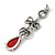 Long Vintage Inspired Red Crystal Bow, Teardrop Earrings In Antique Silver Tone - 85mm L - view 6