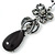 Long Vintage Inspired Hematite Coloured Crystal Bow, Teardrop Earrings In Antique Silver Tone - 85mm L - view 4