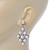 Bridal/ Wedding/ Prom White Glass Pearl, Crystal Diamond Shape Drop Earrings In Rhodium Plating - 50mm L - view 5