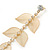 Long Crystal, Filigree Leaf Dangle Earrings In Gold Tone - 11.5cm L - view 5