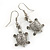 Silver Tone Etched Turtle Drop Earrings - 35mm L - view 4