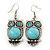 Vintage Inspired Turquoise Stone Owl Drop Earrings In Antique Silver Tone - 50mm L