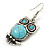 Vintage Inspired Turquoise Stone Owl Drop Earrings In Antique Silver Tone - 50mm L - view 4