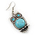 Vintage Inspired Turquoise Stone Owl Drop Earrings In Antique Silver Tone - 50mm L - view 5