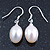 Bridal/ Prom Oval Shape Cream Freshwater Pearl Drop Earrings 925 Sterling Silver - 30mm L
