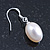 Bridal/ Prom Oval Shape Cream Freshwater Pearl Drop Earrings 925 Sterling Silver - 30mm L - view 5