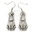 Vintage Inspired Etched Hare Drop Earrings In Silver Tone - 40mm L