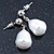 Bridal/ Wedding Lustrous White Freshwater Pearl Drop Earrings In Rhodium Plating- 28mm L - view 2